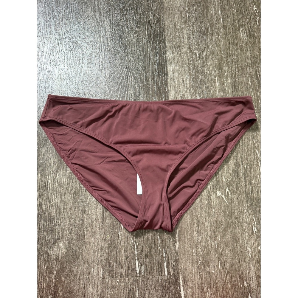 Andie The Bikini Bottom Women XL Caco Brown Mid Rise Recycled Nylon AB404‎
